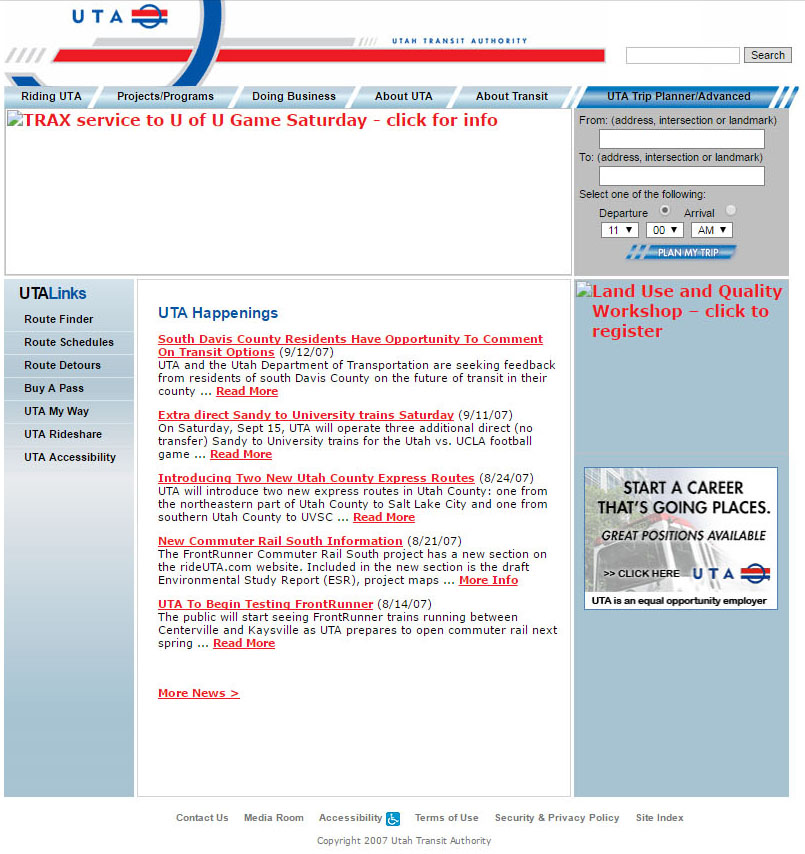 Old UTA website 2007 to 2011