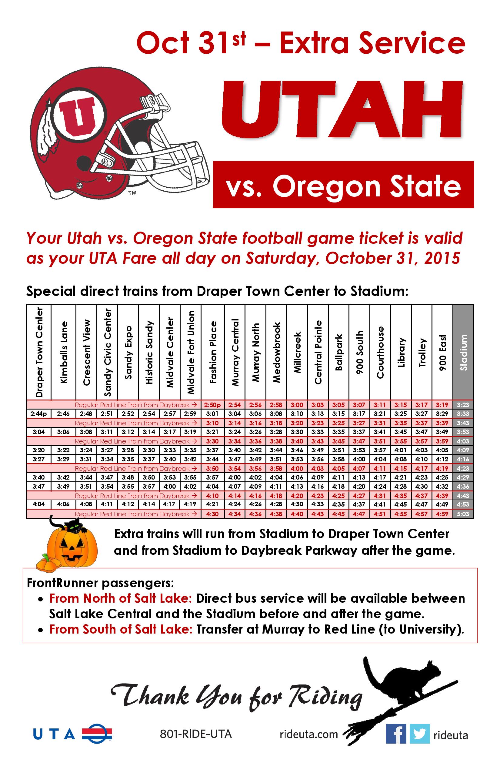 Take UTA to Utah vs. Oregon State